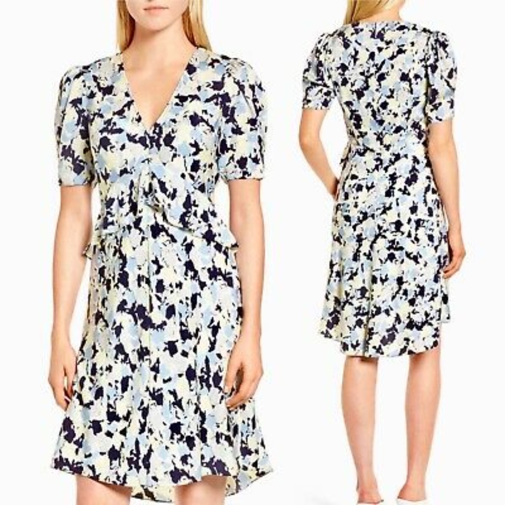NWT LEWIT Blue Print Silk Ruffle Gia Dress - 6